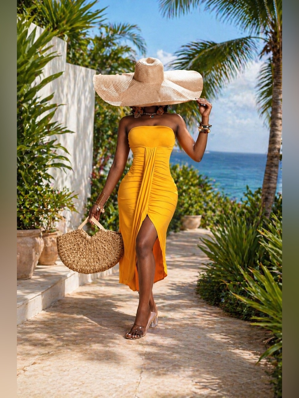 Draped Midi dress  in Mustard Yellow